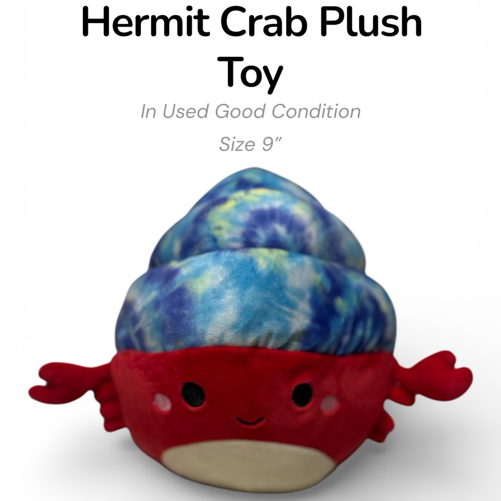 Squishmallows Hermit Crab Plush – 9” Red & Blue Tie-Dye Soft Toy